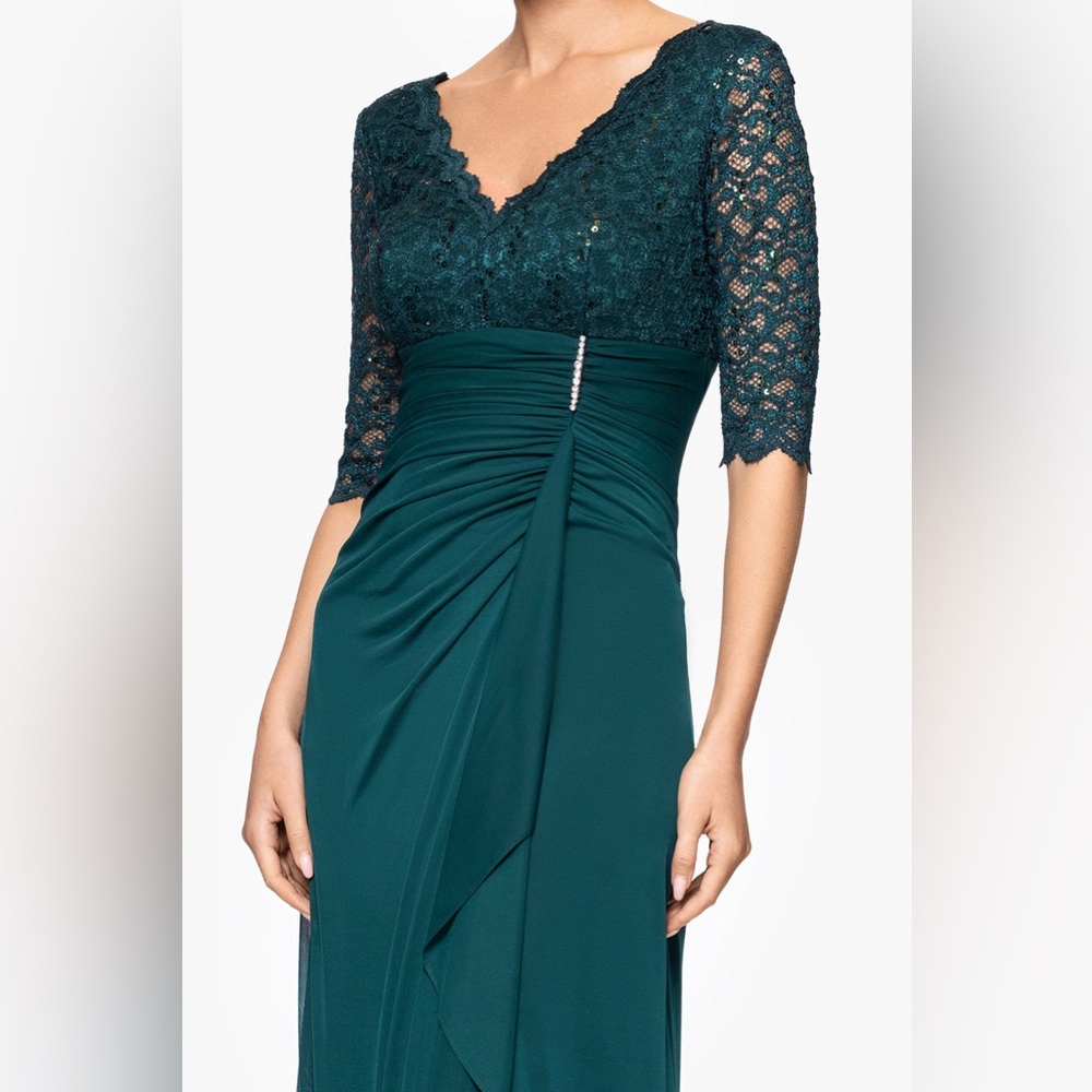 Betsy & Adam "JOHANNA" 3/4 SLEEVE SHEER MATTE JERSEY LONG DRESS. Tktd.$179.00